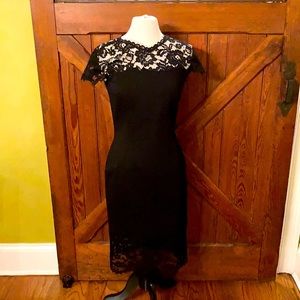 Ermanno Scervino Couture Italy black dress w lace mid length cap sleeves S
